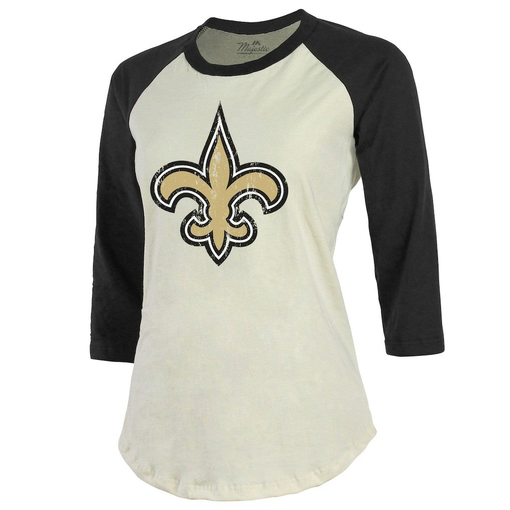 Tyrann Mathieu  Majestic Threads Women's Player Name & Number Tri-Blend Three-Quarter Sleeve T-Shirt - New Orleans Saints