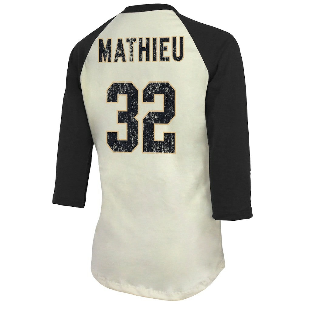 Tyrann Mathieu  Majestic Threads Women's Player Name & Number Tri-Blend Three-Quarter Sleeve T-Shirt - New Orleans Saints