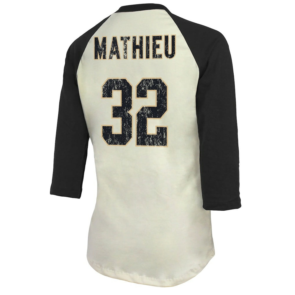 Tyrann Mathieu  Majestic Threads Women's Player Name & Number Tri-Blend Three-Quarter Sleeve T-Shirt - New Orleans Saints