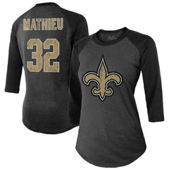 Tyrann Mathieu  Majestic Threads Women's Name & Number Raglan 3/4 Sleeve T-Shirt - New Orleans Saints