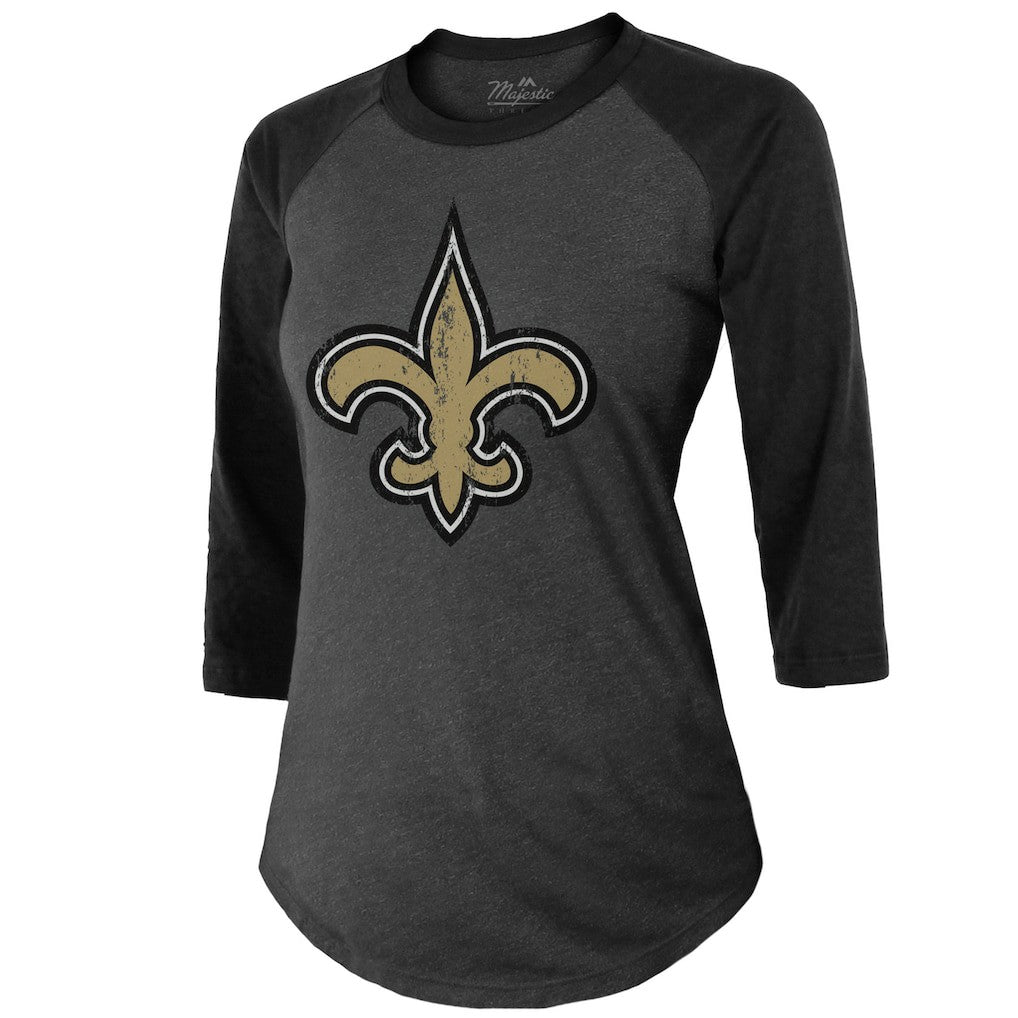Tyrann Mathieu  Majestic Threads Women's Name & Number Raglan 3/4 Sleeve T-Shirt - New Orleans Saints