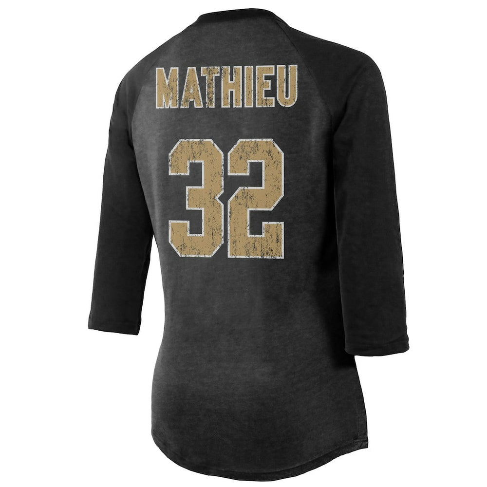 Tyrann Mathieu  Majestic Threads Women's Name & Number Raglan 3/4 Sleeve T-Shirt - New Orleans Saints