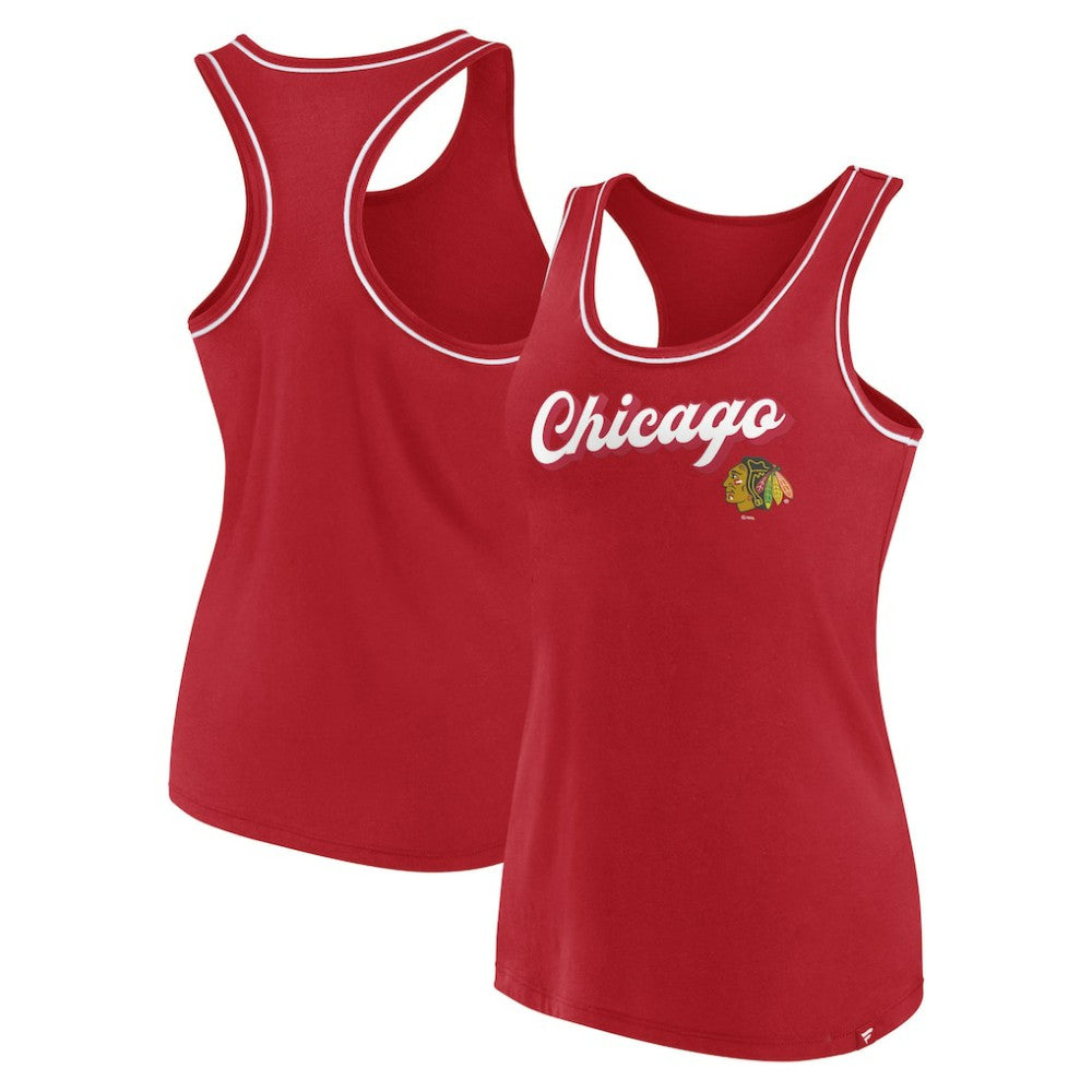 NHL Red Chicago Blackhawks Fanatics Women's Wordmark Logo Racerback Scoop Neck Tank Top