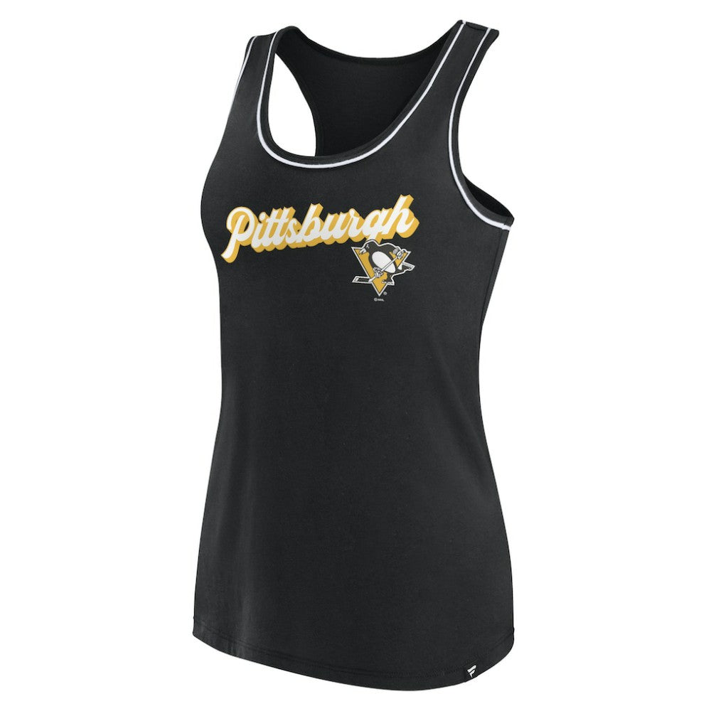 NHL Black Pittsburgh Penguins Fanatics Women's Wordmark Logo Racerback Scoop Neck Tank Top