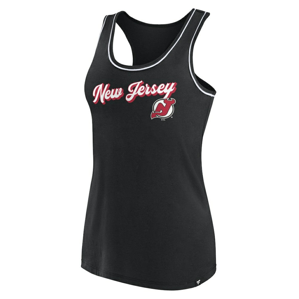 NHL Black New Jersey Devils Fanatics Women's Wordmark Logo Racerback Scoop Neck Tank Top