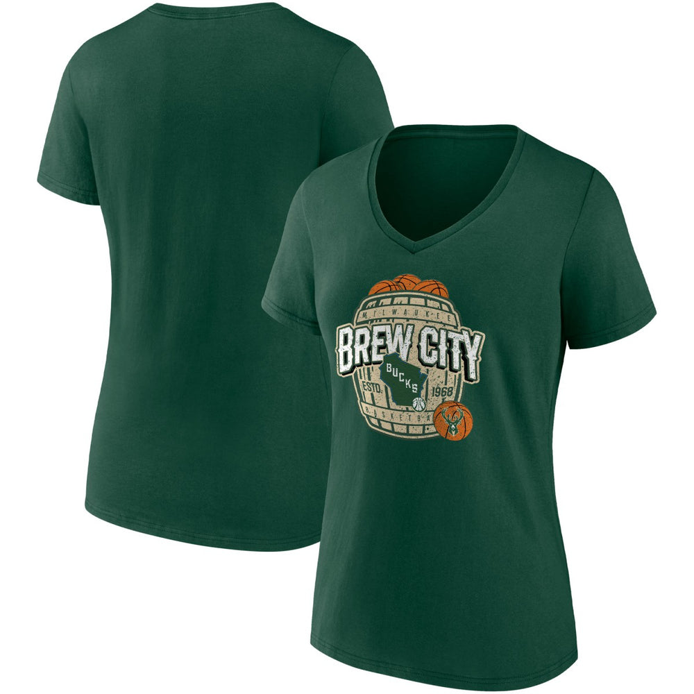 NBA Milwaukee Bucks Women's Hometown Collection Brew City V-Neck T-Shirt