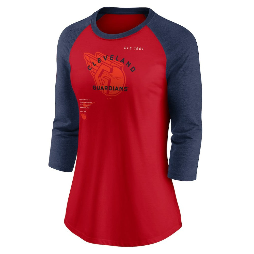 MLB Cleveland Guardians Nike Women's Next Up Tri-Blend Raglan 3/4-Sleeve T-Shirt