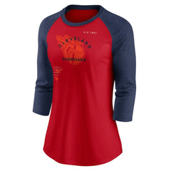 MLB Cleveland Guardians Nike Women's Next Up Tri-Blend Raglan 3/4-Sleeve T-Shirt