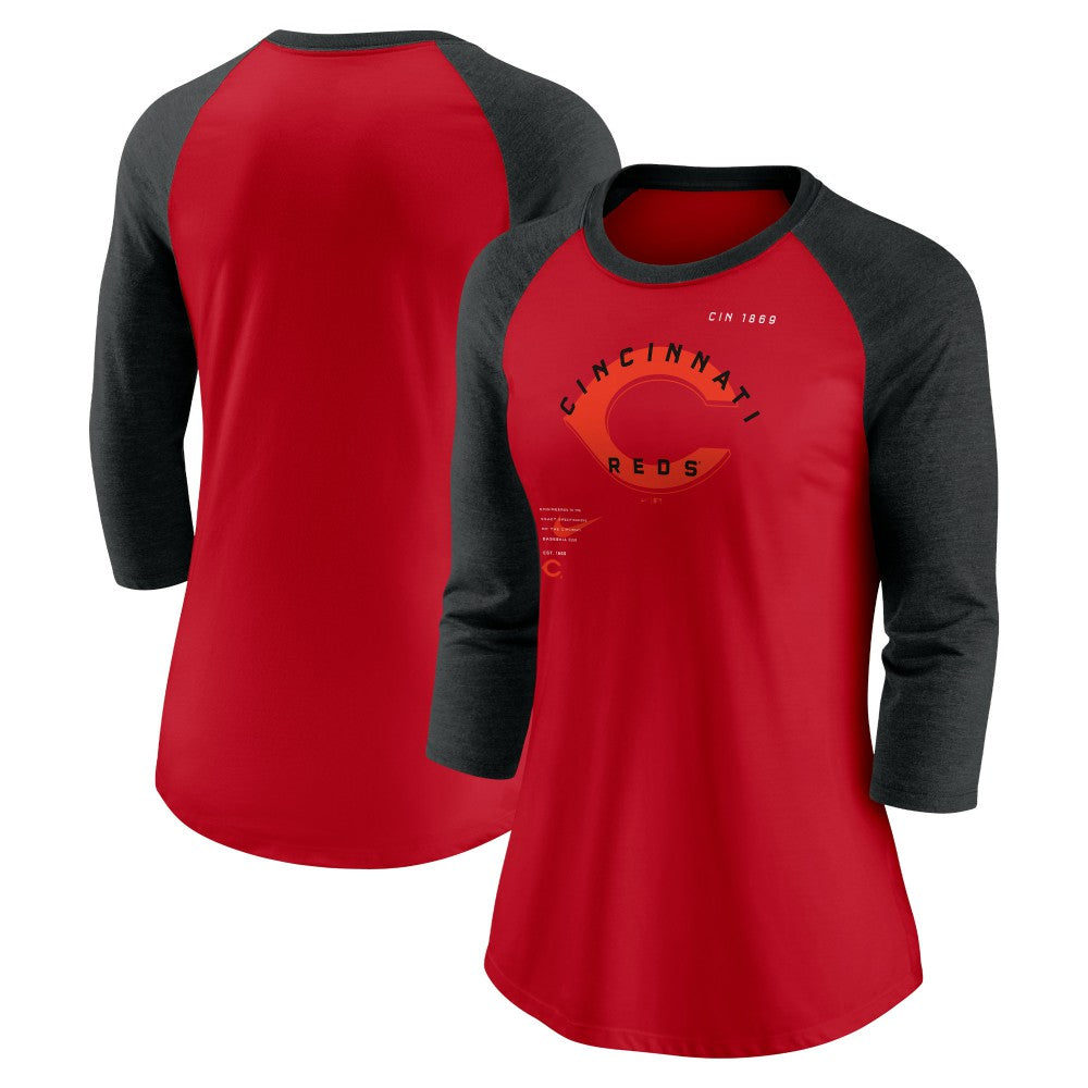 MLB Cincinnati Reds Nike Women's Next Up Tri-Blend Raglan 3/4-Sleeve T-Shirt