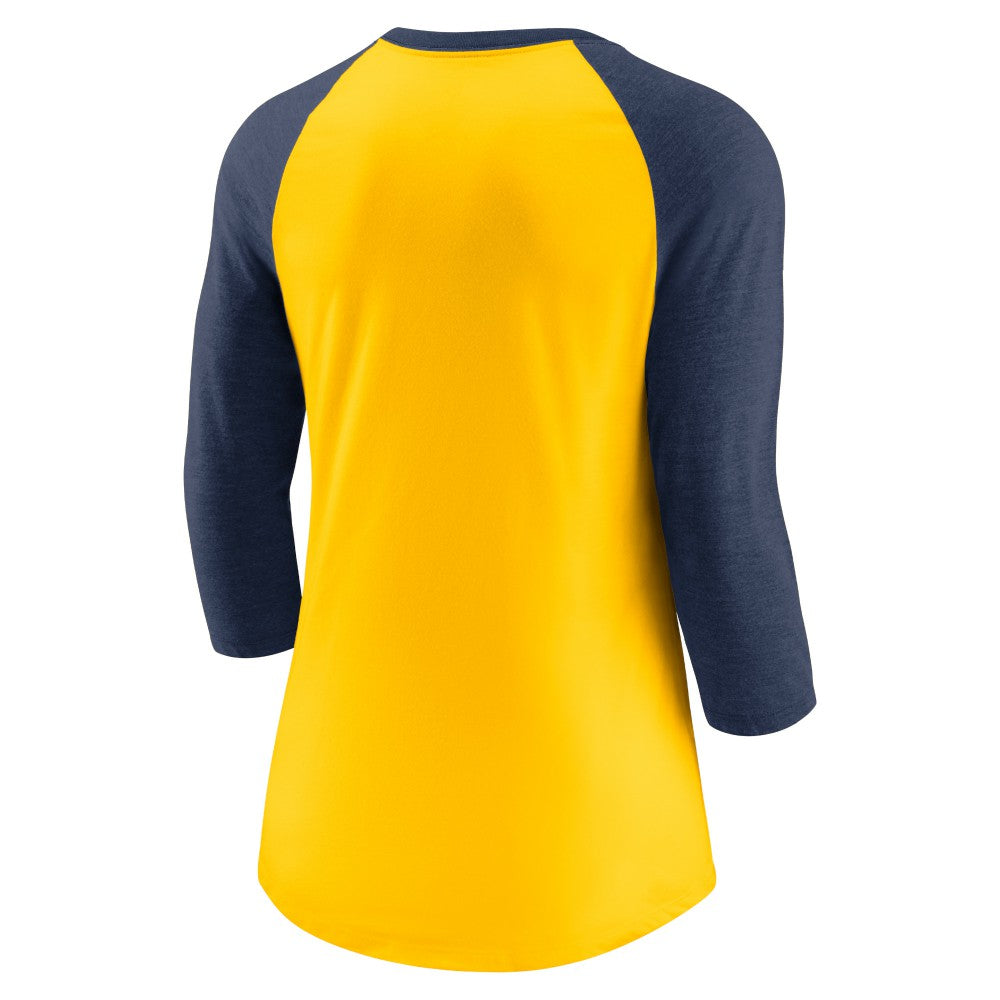MLB Milwaukee Brewers Nike Women's Next Up Tri-Blend Raglan 3/4-Sleeve T-Shirt