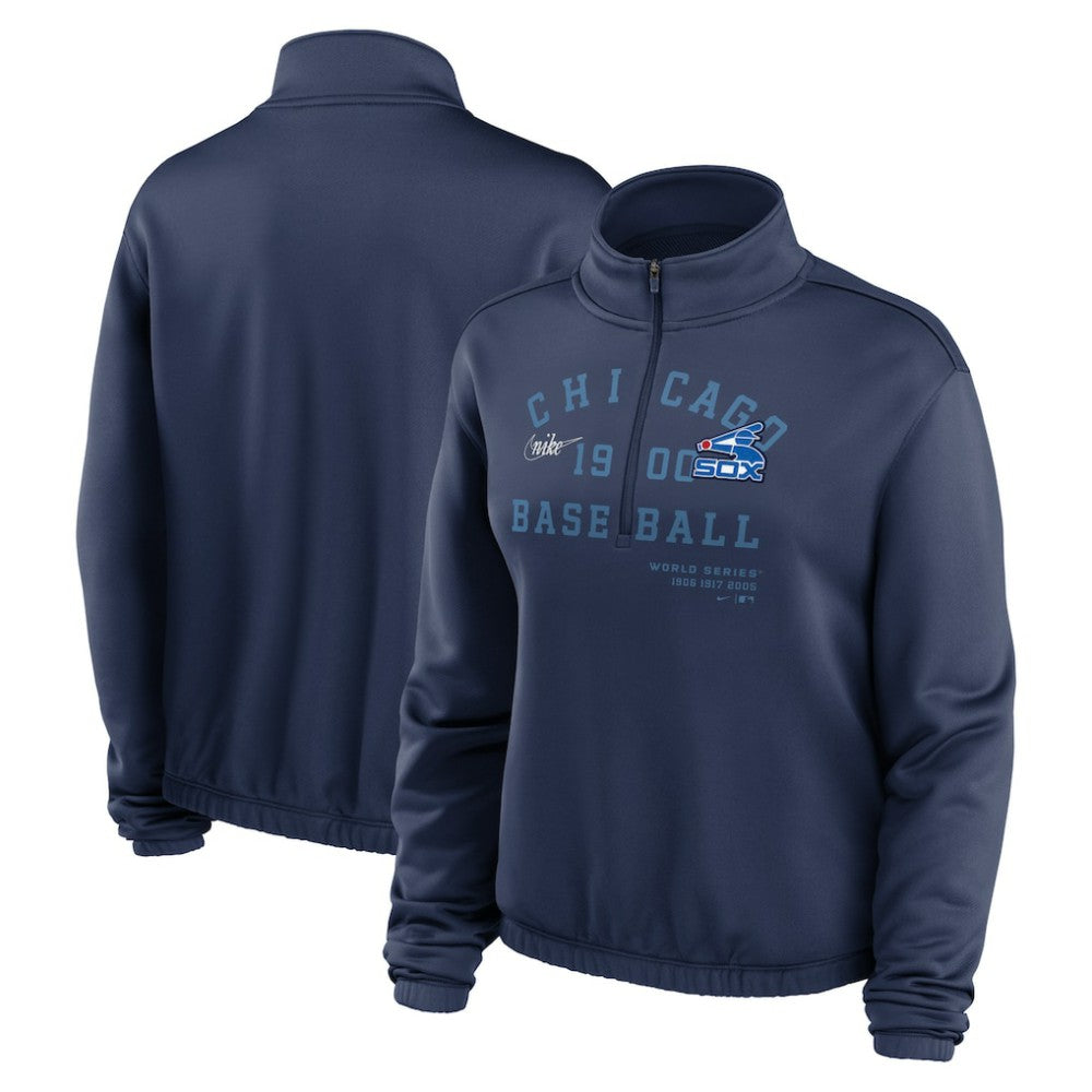 MLB Chicago White Sox Nike Women's Rewind Splice Half-Zip Semi-Cropped Bubble Hem Sweatshirt