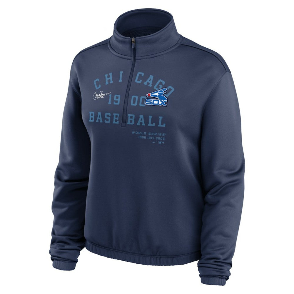 MLB Chicago White Sox Nike Women's Rewind Splice Half-Zip Semi-Cropped Bubble Hem Sweatshirt