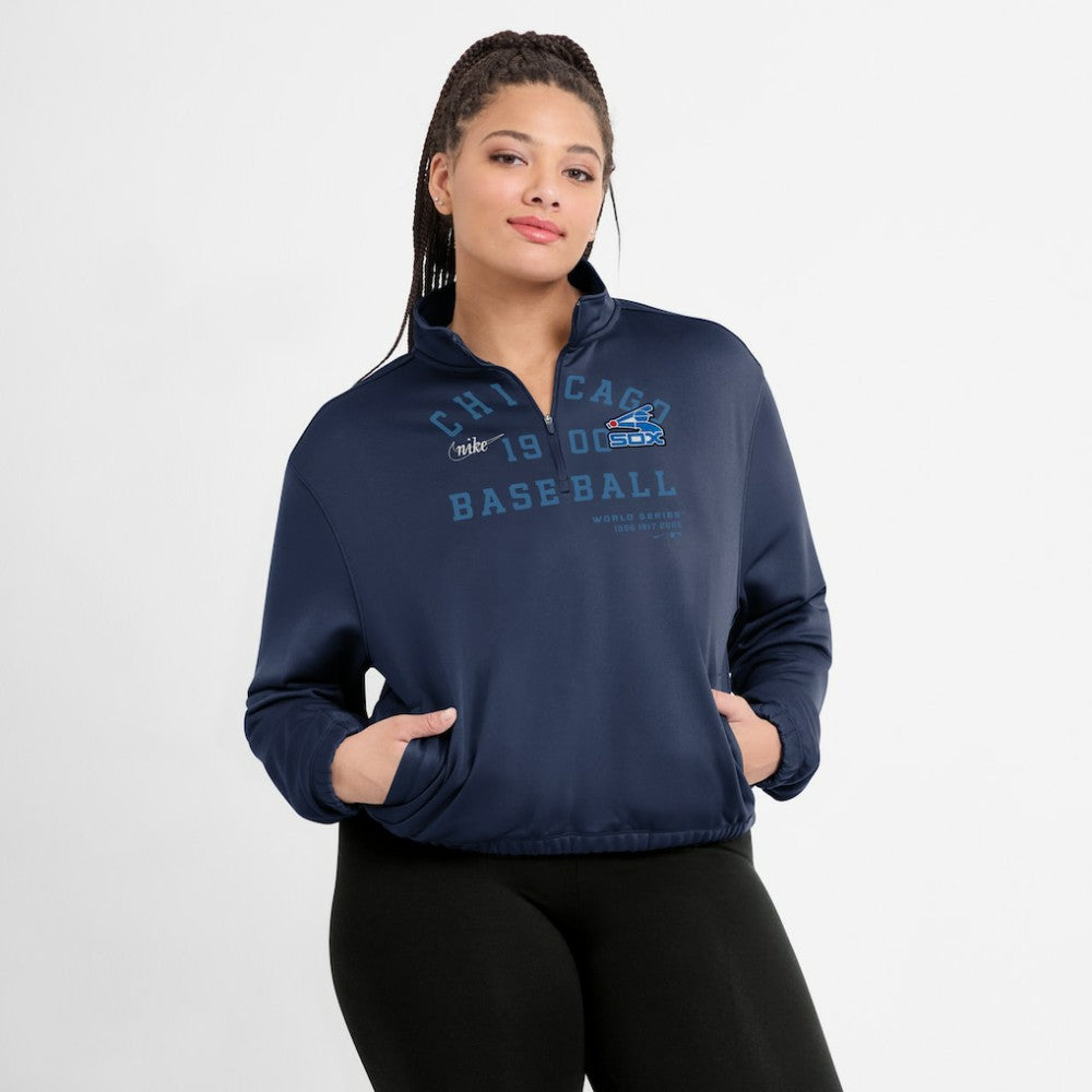 MLB Chicago White Sox Nike Women's Rewind Splice Half-Zip Semi-Cropped Bubble Hem Sweatshirt
