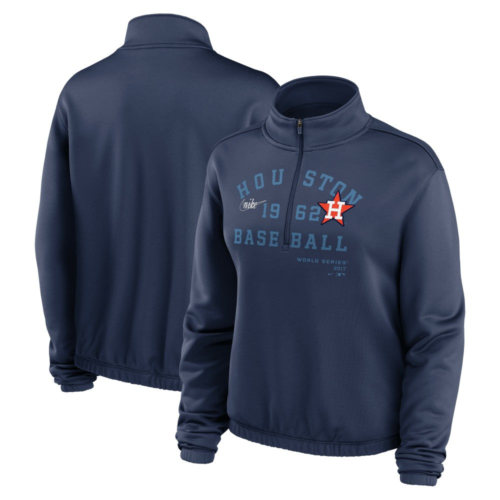 MLB Houston Astros Nike Women's Rewind Splice Half-Zip Semi-Cropped Bubble Hem Sweatshirt