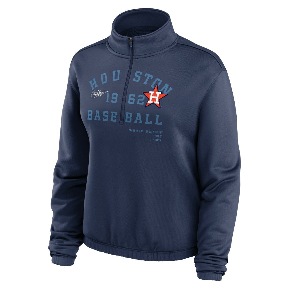 MLB Houston Astros Nike Women's Rewind Splice Half-Zip Semi-Cropped Bubble Hem Sweatshirt