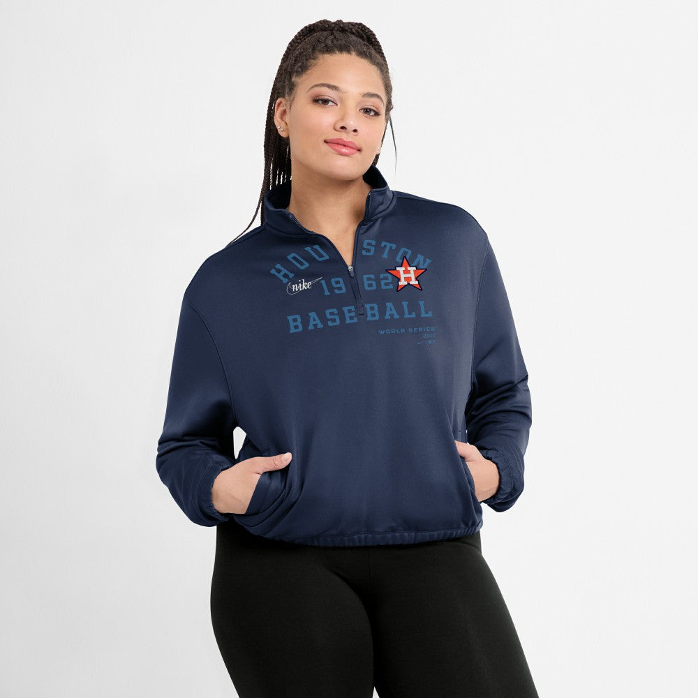 MLB Houston Astros Nike Women's Rewind Splice Half-Zip Semi-Cropped Bubble Hem Sweatshirt