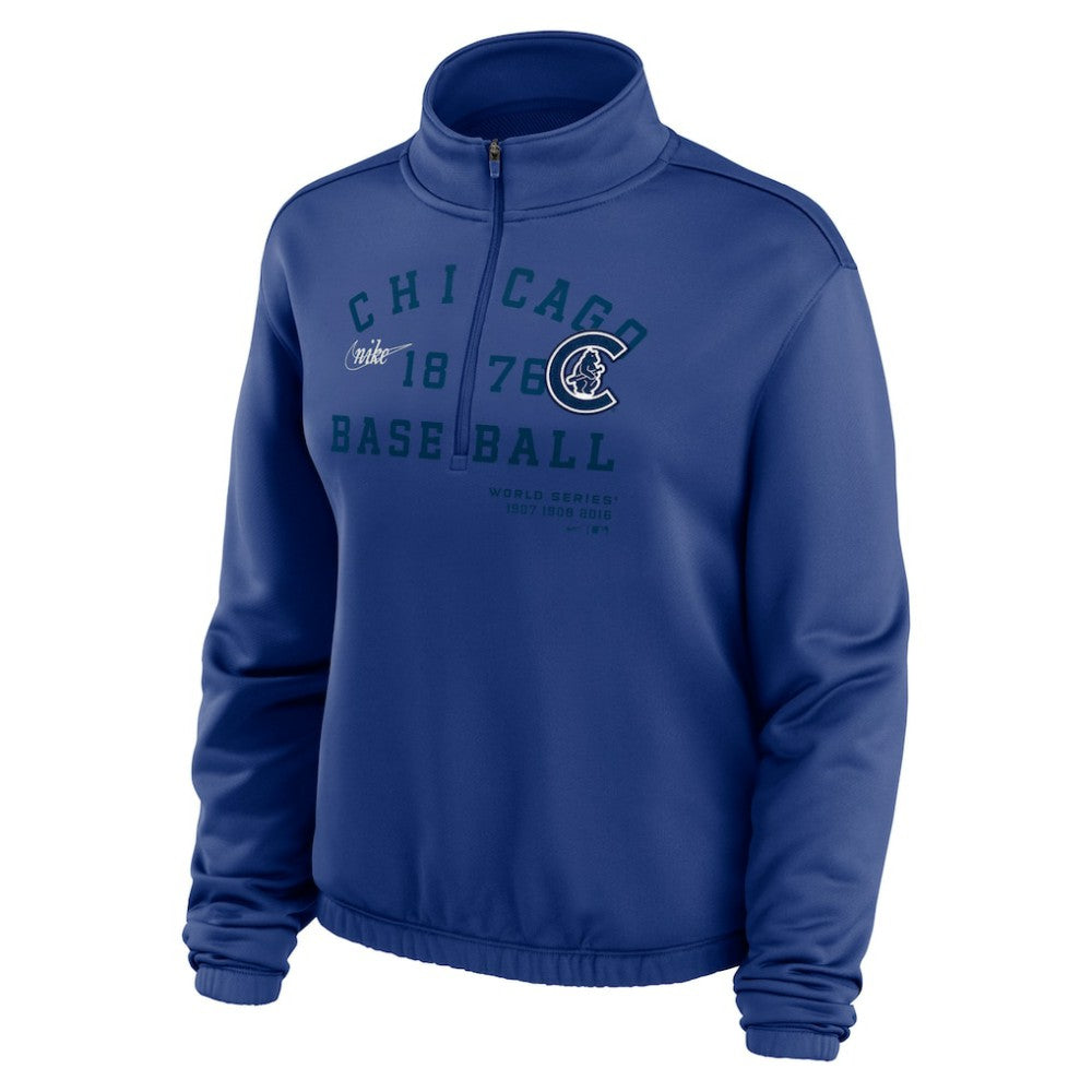 MLB Chicago Cubs Nike Women's Rewind Splice Half-Zip Semi-Cropped Bubble Hem Sweatshirt