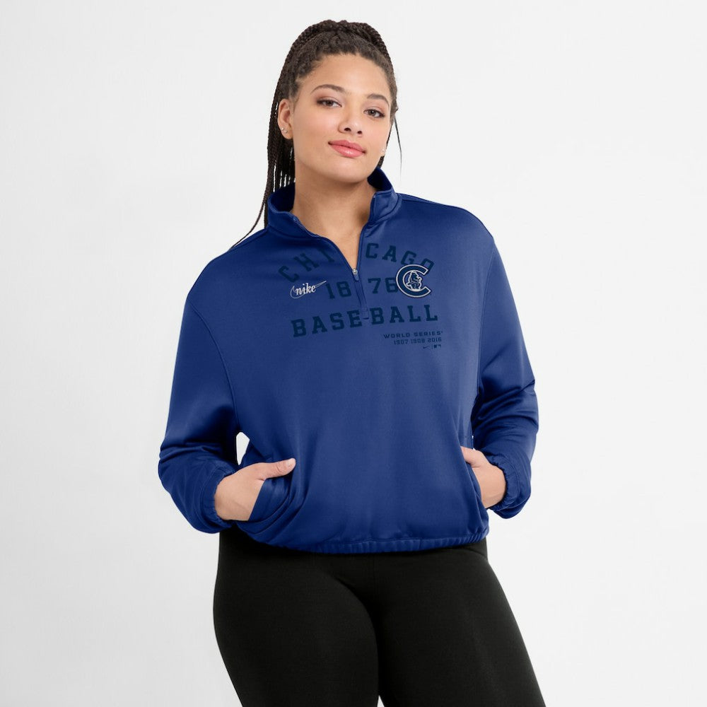 MLB Chicago Cubs Nike Women's Rewind Splice Half-Zip Semi-Cropped Bubble Hem Sweatshirt
