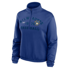 MLB Milwaukee Brewers Nike Women's Rewind Splice Half-Zip Semi-Cropped Bubble Hem Sweatshirt