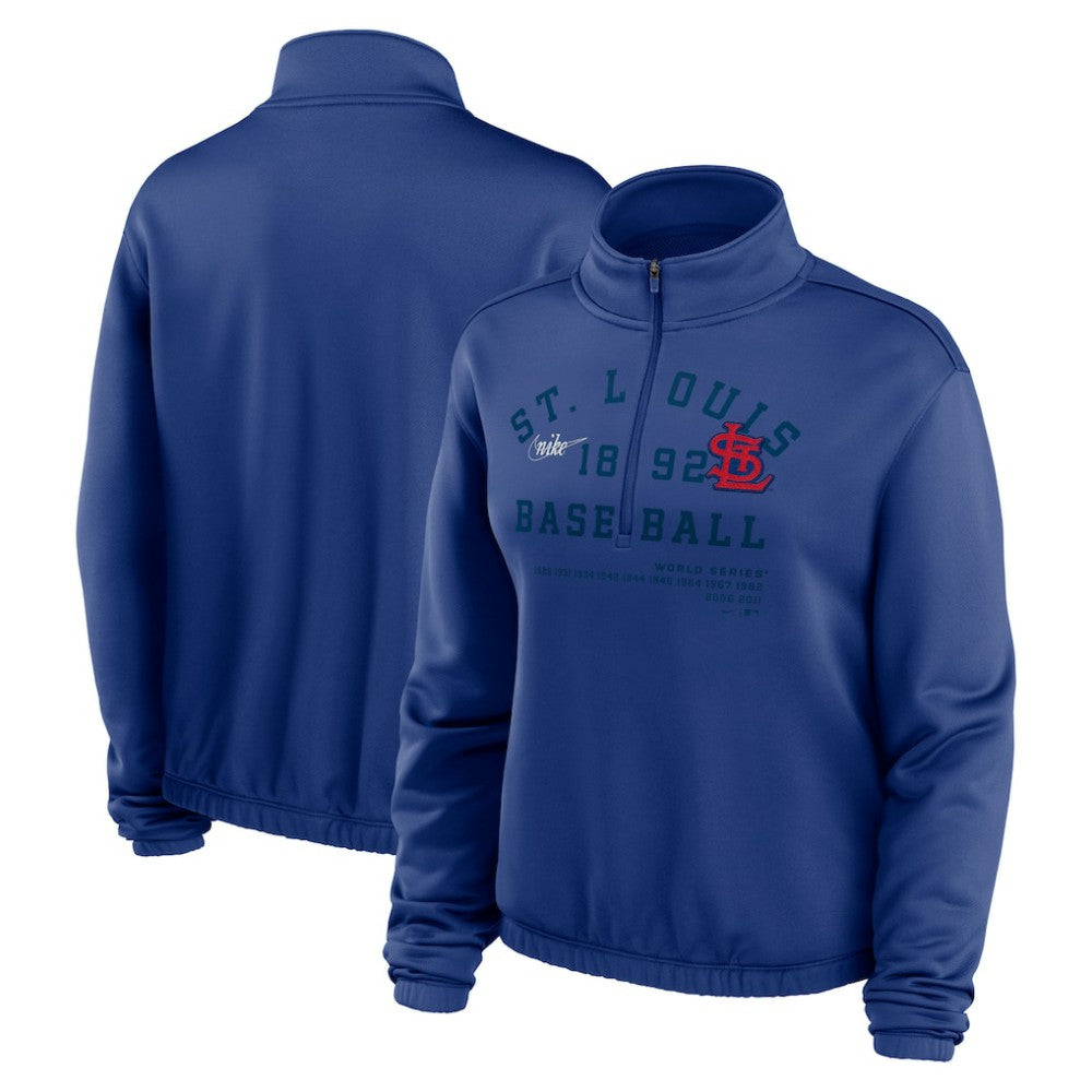 MLB St. Louis Cardinals Nike Women's Rewind Splice Half-Zip Semi-Cropped Bubble Hem Sweatshirt