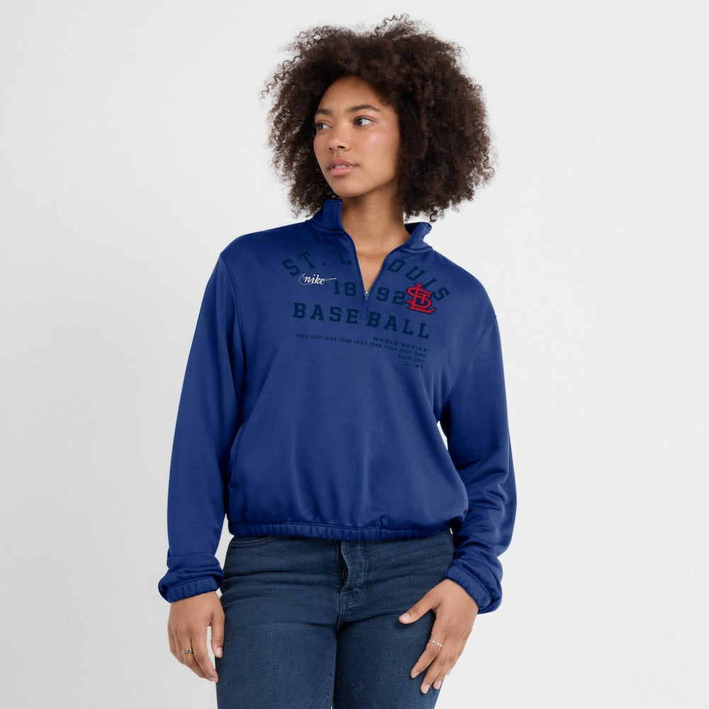 MLB St. Louis Cardinals Nike Women's Rewind Splice Half-Zip Semi-Cropped Bubble Hem Sweatshirt