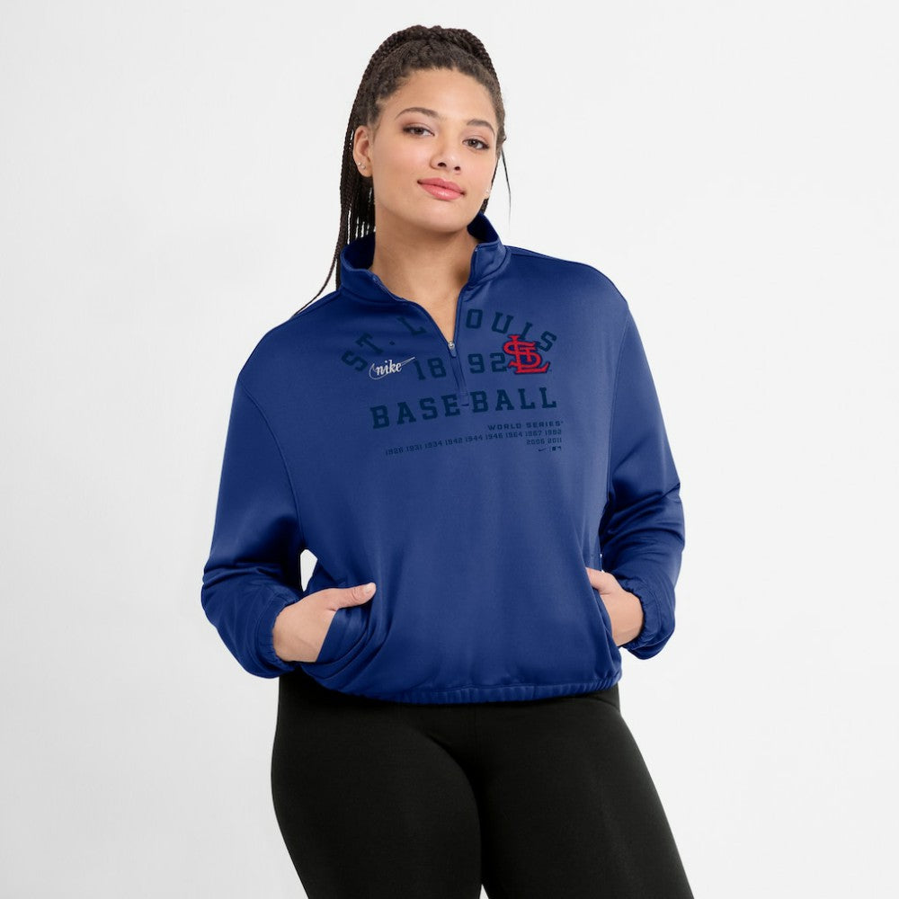 MLB St. Louis Cardinals Nike Women's Rewind Splice Half-Zip Semi-Cropped Bubble Hem Sweatshirt
