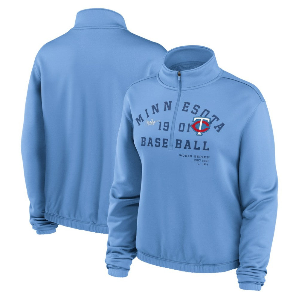 MLB Minnesota Twins Nike Women's Rewind Splice Half-Zip Semi-Cropped Bubble Hem Sweatshirt