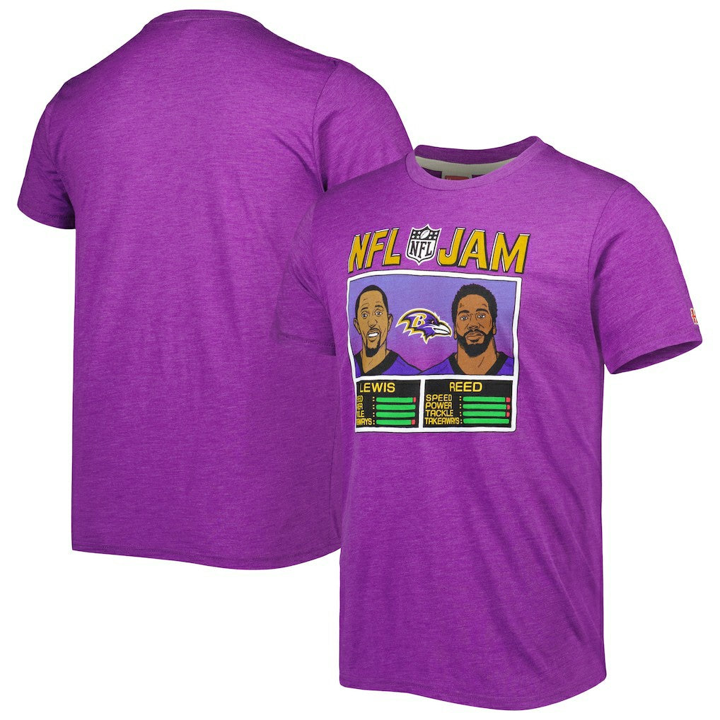 Ray Lewis & Ed Reed  Homage Unisex NFL Jam Retired Tri-Blend T-Shirt - Baltimore Ravens