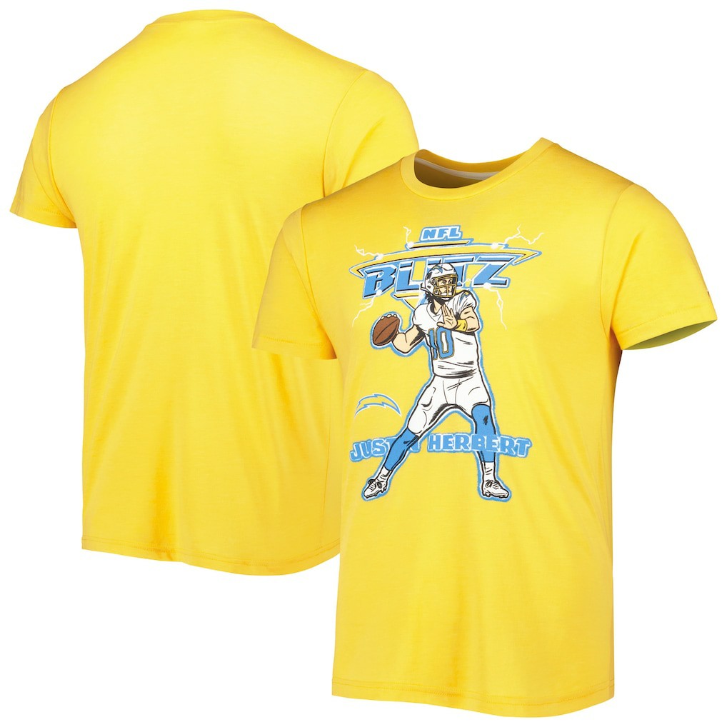 Justin Herbert  Homage Unisex NFL Blitz Player Tri-Blend T-Shirt - Los Angeles Chargers