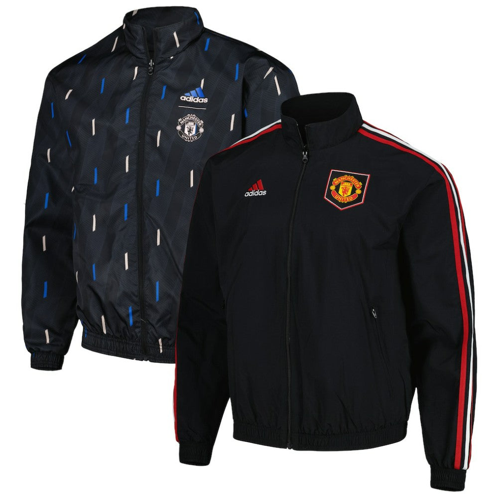 Manchester United 2022/23 On-Field Team Logo Anthem Reversible Full-Zip Jacket - Adidas Black