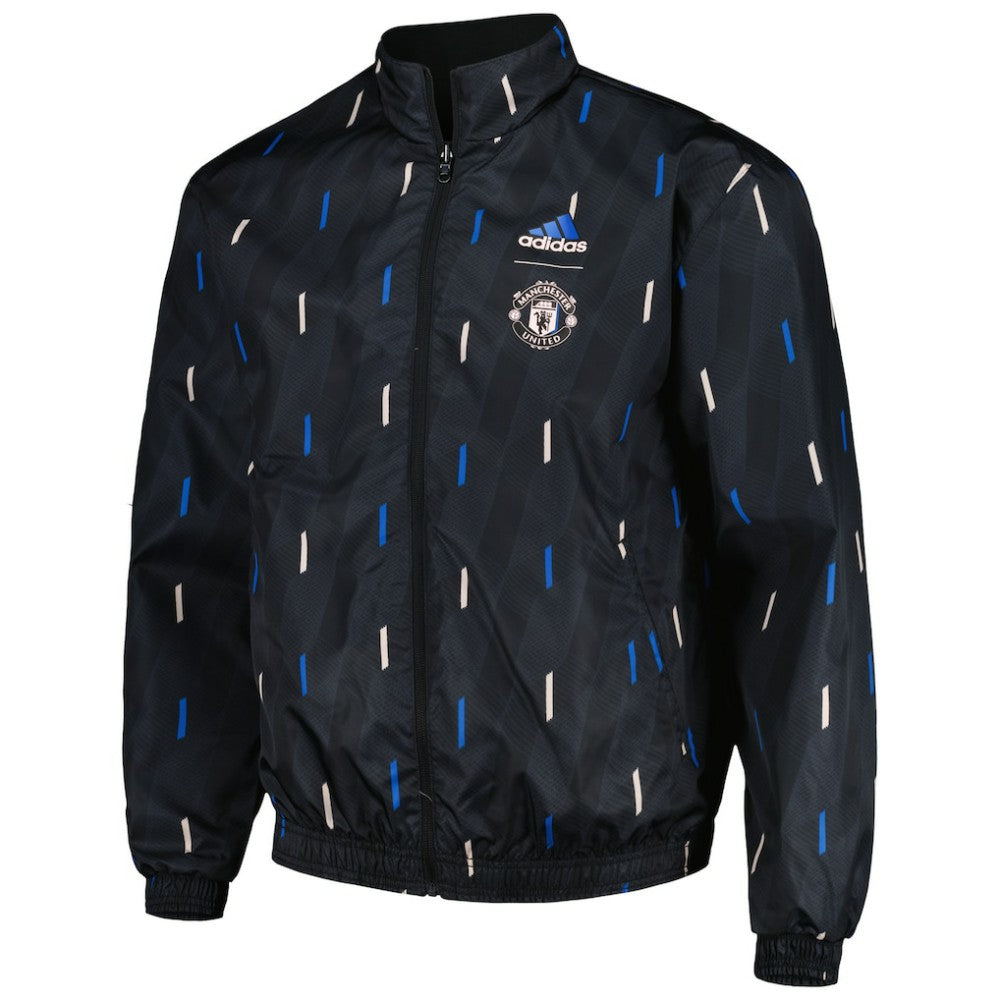 Manchester United 2022/23 On-Field Team Logo Anthem Reversible Full-Zip Jacket - Adidas Black