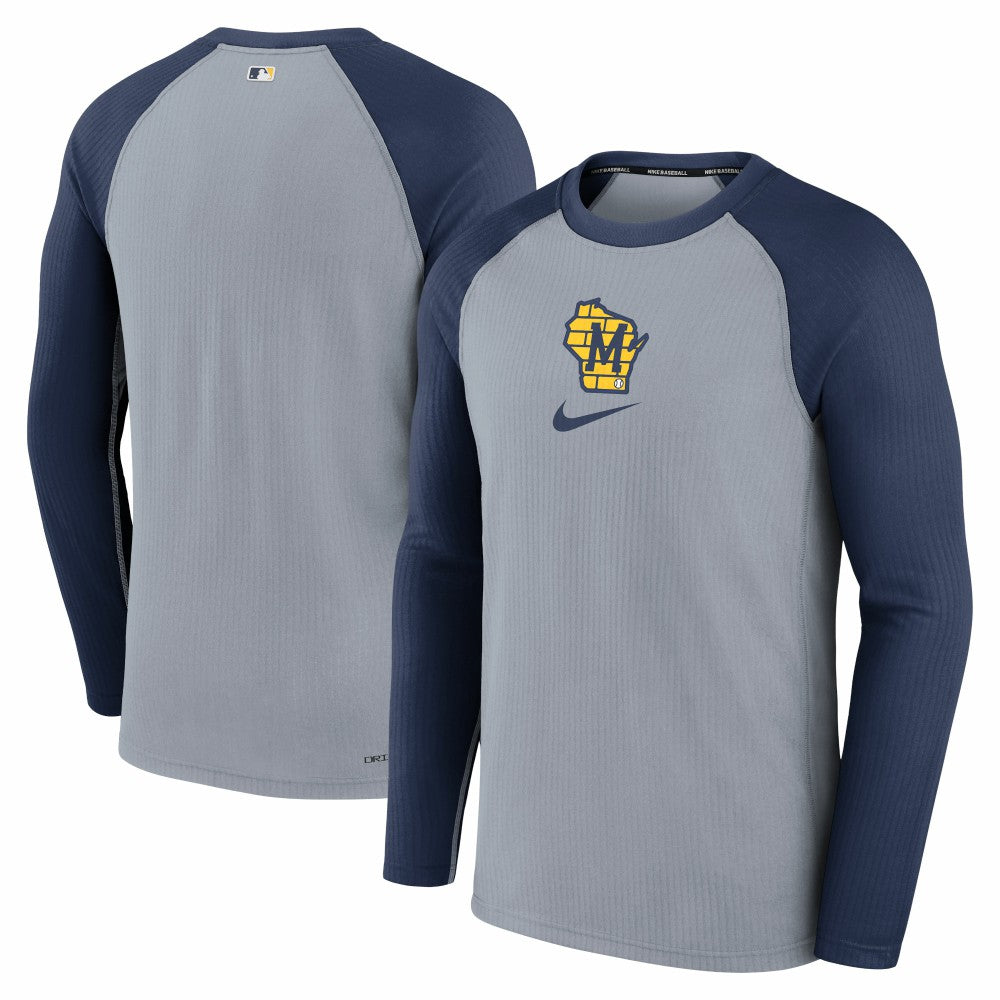 MLB Milwaukee Brewers Nike Authentic Collection Game Raglan Performance Long Sleeve T-Shirt
