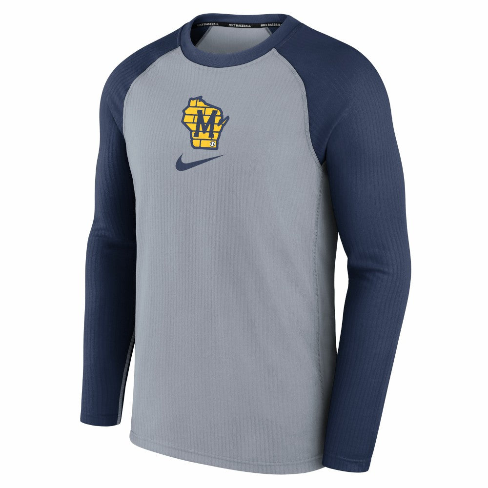 MLB Milwaukee Brewers Nike Authentic Collection Game Raglan Performance Long Sleeve T-Shirt