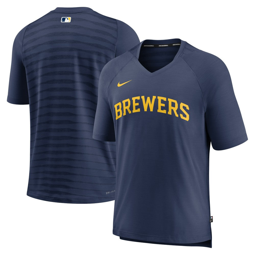 MLB Milwaukee Brewers Nike Authentic Collection Pregame Raglan Performance V-Neck T-Shirt