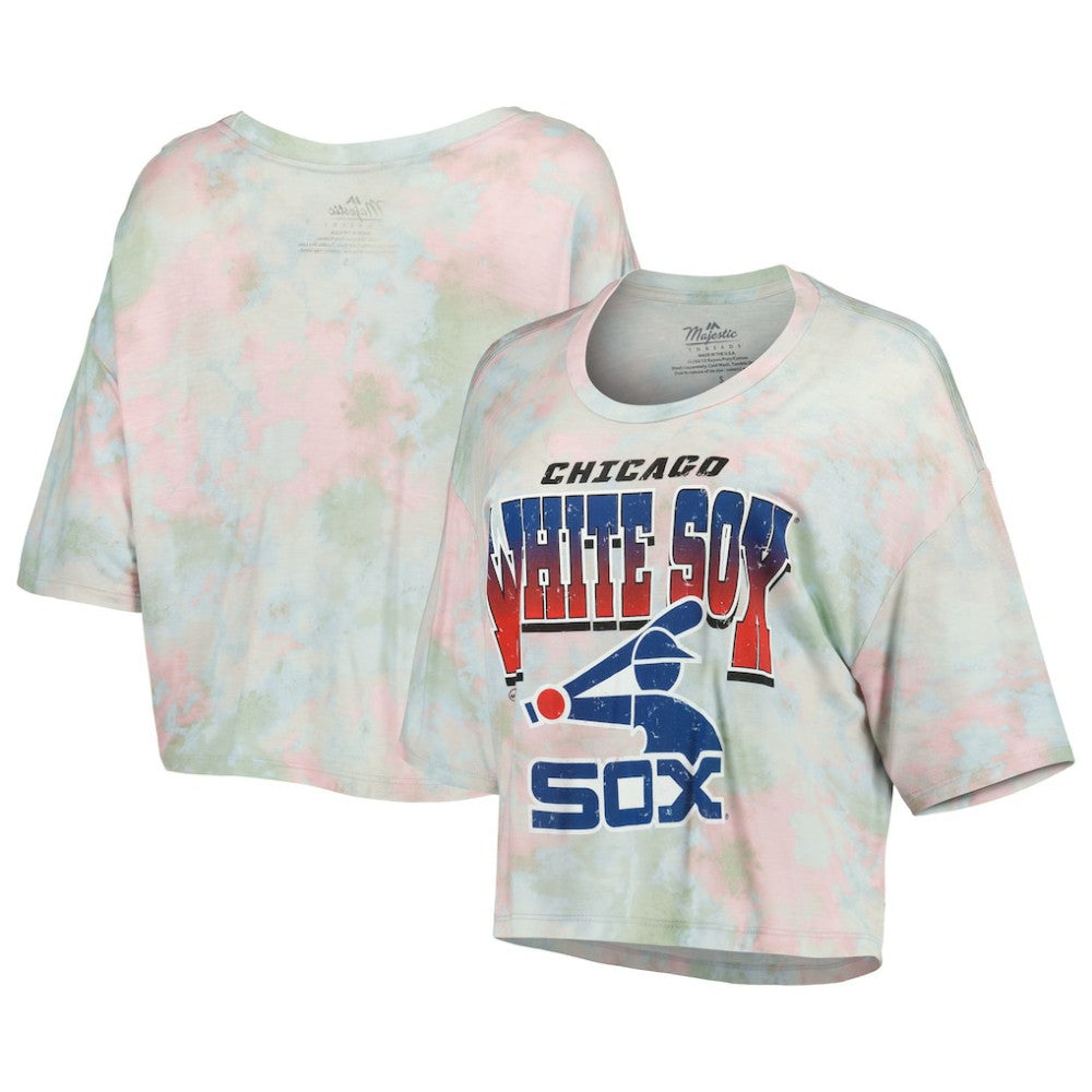 MLB Chicago White Sox Majestic Threads Women's Cooperstown Collection Tie-Dye Boxy Cropped Tri-Blend T-Shirt
