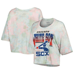 MLB Chicago White Sox Majestic Threads Women's Cooperstown Collection Tie-Dye Boxy Cropped Tri-Blend T-Shirt