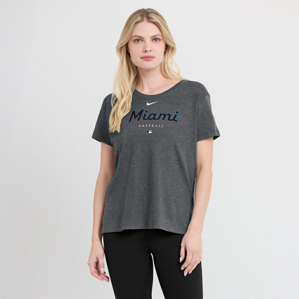 MLB Miami Marlins Nike Women's Authentic Collection Early Work Tri-Blend T-Shirt
