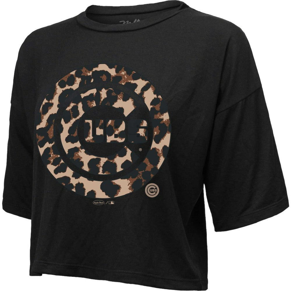 MLB Chicago Cubs Majestic Threads Women's Leopard Cropped T-Shirt