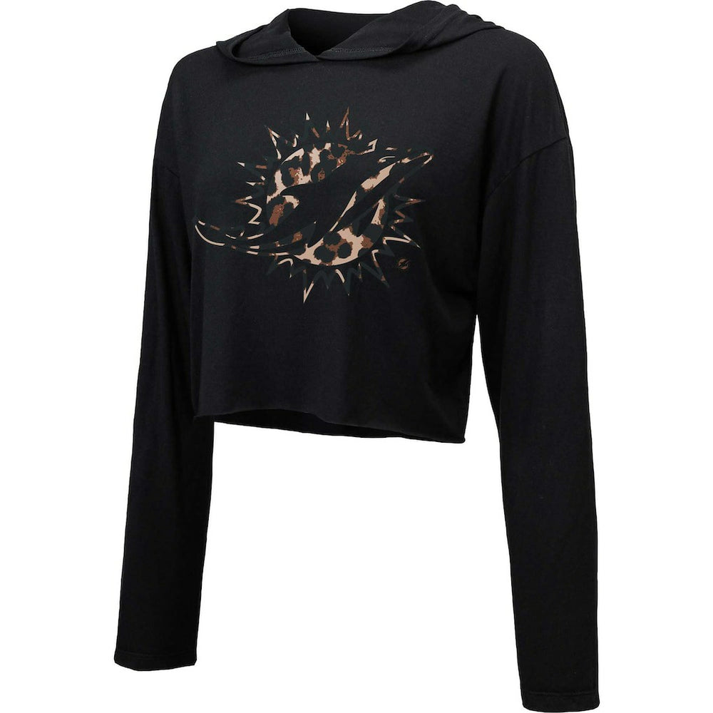 Majestic Threads Women's Leopard Cropped Pullover Hoodie - Miami Dolphins