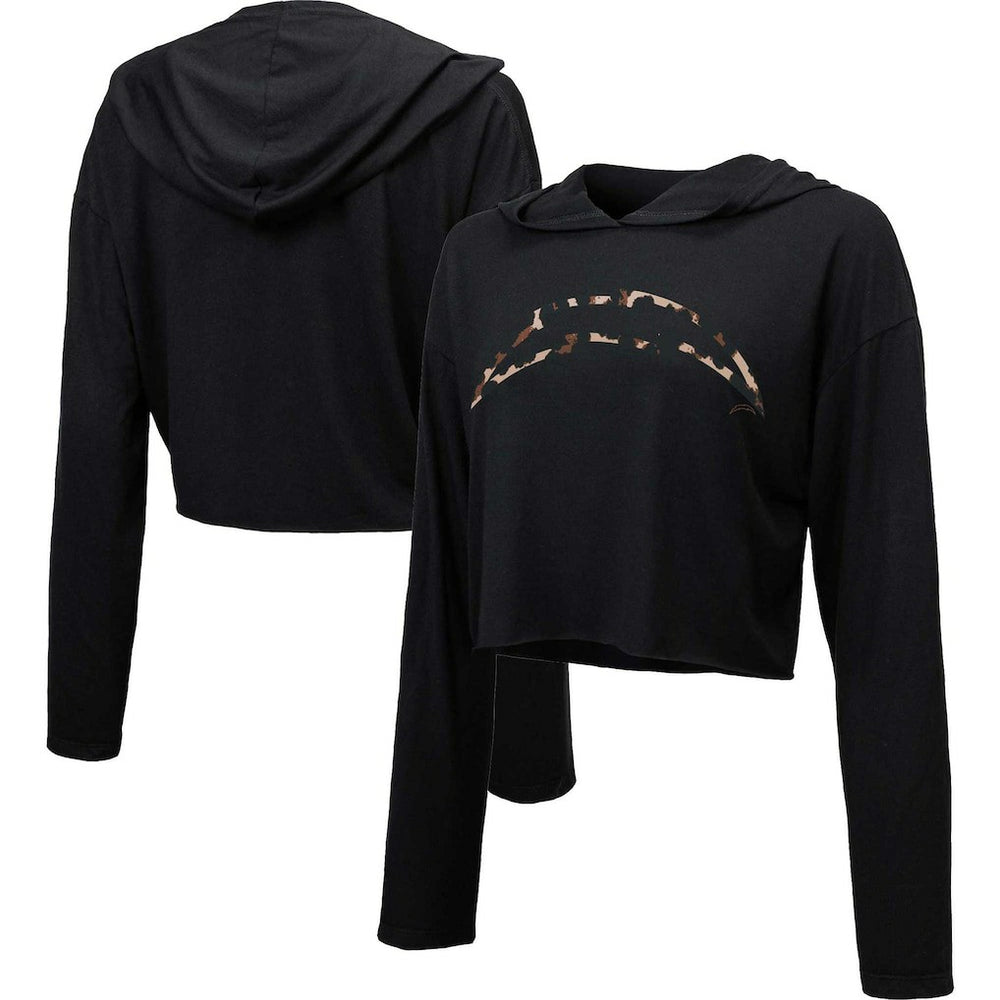 Majestic Threads Women's Leopard Cropped Pullover Hoodie - Los Angeles Chargers