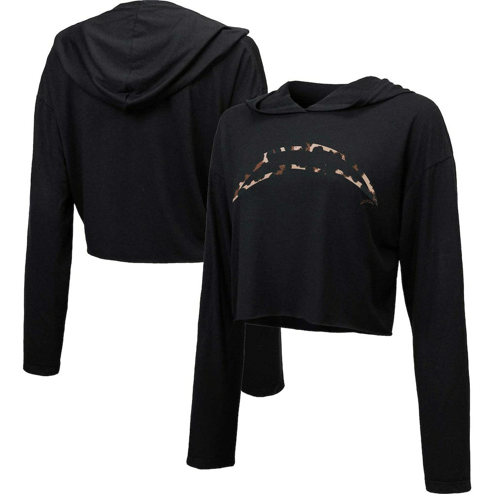 Majestic Threads Women's Leopard Cropped Pullover Hoodie - Los Angeles Chargers