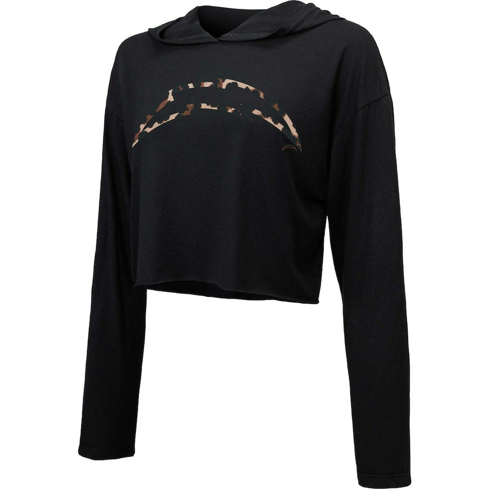 Majestic Threads Women's Leopard Cropped Pullover Hoodie - Los Angeles Chargers