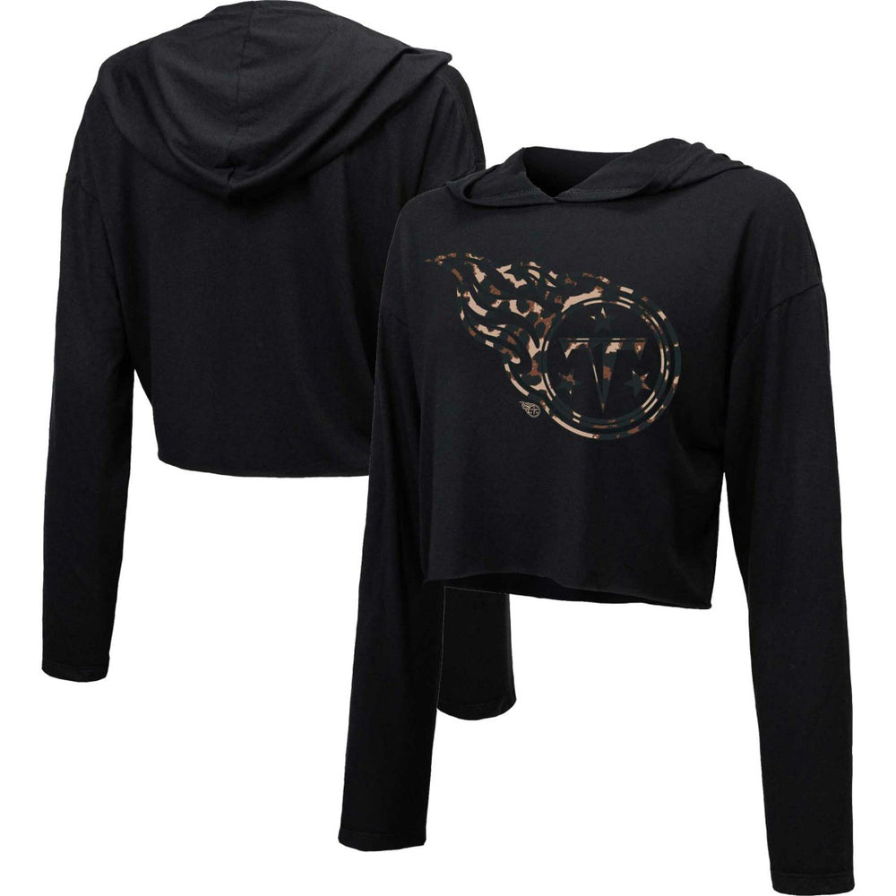 Majestic Threads Women's Leopard Cropped Pullover Hoodie - Tennessee Titans