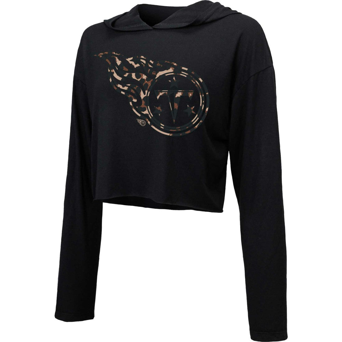 Majestic Threads Women's Leopard Cropped Pullover Hoodie - Tennessee Titans
