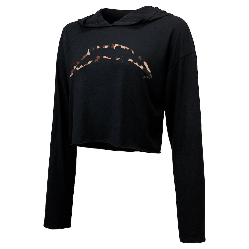 Justin Herbert  Majestic Threads Women's Leopard Player Name & Number Long Sleeve Cropped Hoodie - Los Angeles Chargers