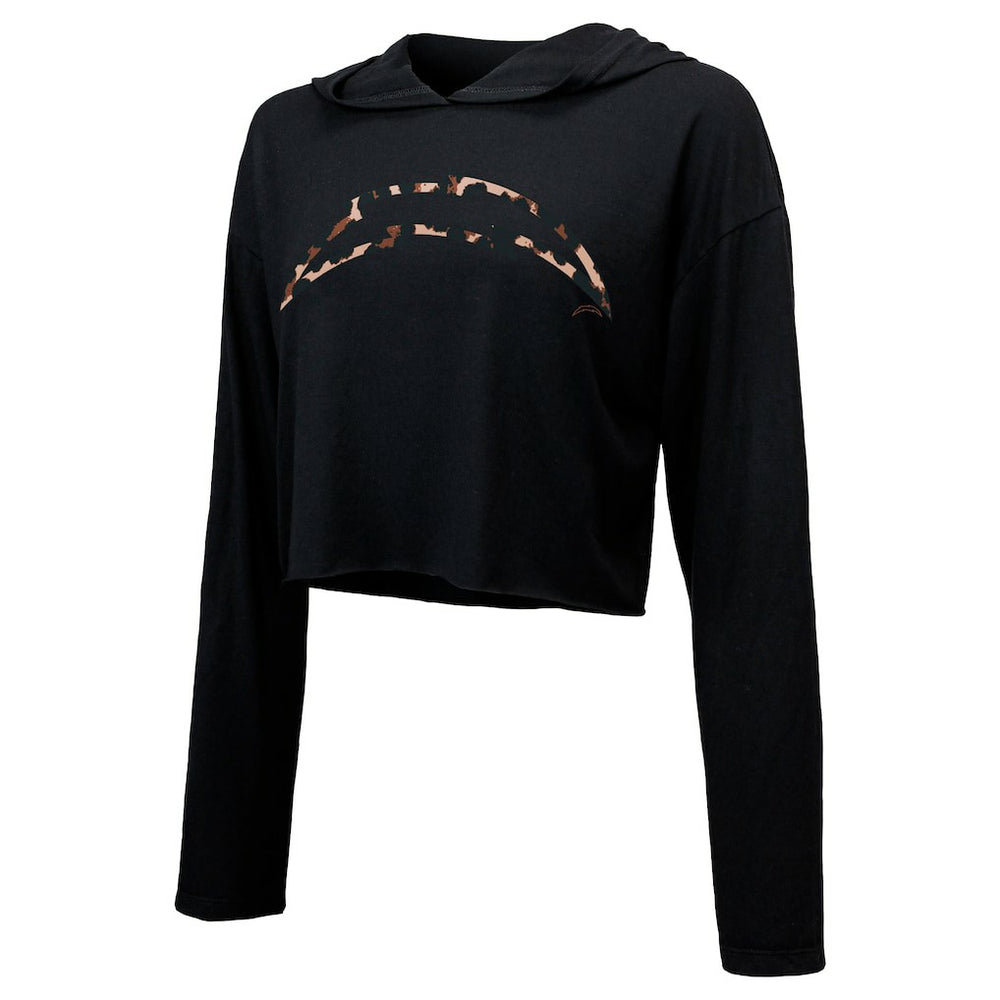 Justin Herbert  Majestic Threads Women's Leopard Player Name & Number Long Sleeve Cropped Hoodie - Los Angeles Chargers