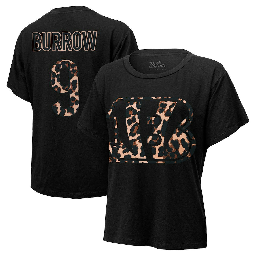 Joe Burrow  Majestic Threads Women's Leopard Player Name & Number T-Shirt - Cincinnati Bengals