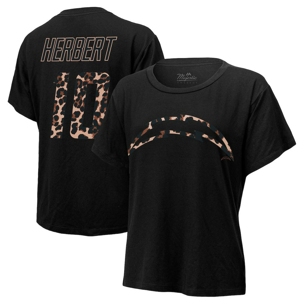 Justin Herbert  Majestic Threads Women's Leopard Player Name & Number T-Shirt - Los Angeles Chargers