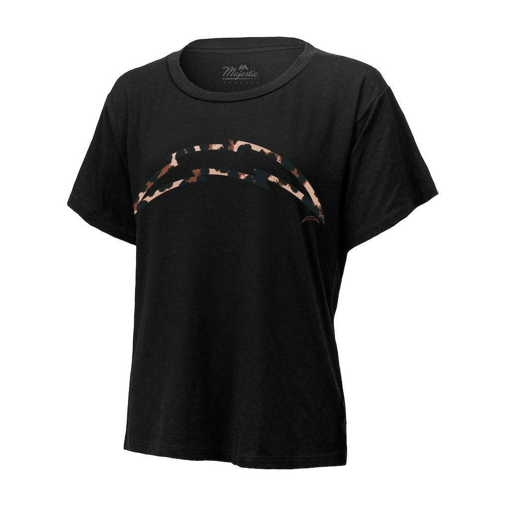 Justin Herbert  Majestic Threads Women's Leopard Player Name & Number T-Shirt - Los Angeles Chargers