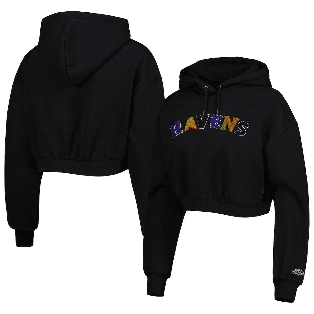 The Wild Collective Women's Cropped Pullover Hoodie - Baltimore Ravens